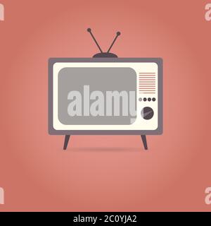 Icône TV plate sur fond rouge. Illustration de Vecteur