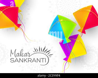 Makar Sankranti design de vacances avec cerfs-volants. Illustration de Vecteur