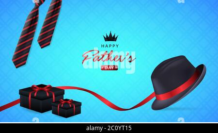 Joyeux fête des Pères arrière-plan pour l'illustration vectorielle de la carte de vœux avec boîte à cadeaux, cravate et chapeaux pour hommes Illustration de Vecteur