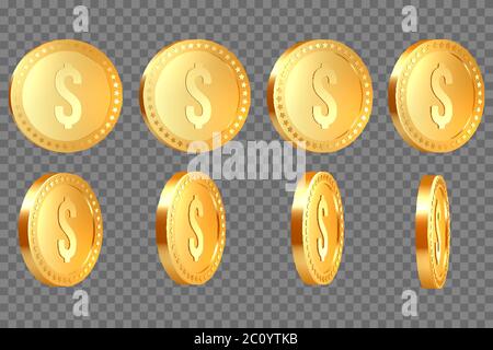 Ensemble de pièces de monnaie 3d réalistes en or métallisé Illustration de Vecteur