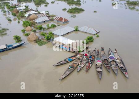Vue aérienne de la zone touchée par les inondations. Banque D'Images