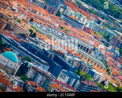 Bergame, Lombardie, Italie, palais Triangolo, vue aérienne diagonale 20/02/2019 Banque D'Images