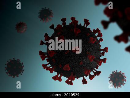 Coronavirus - Covid-19 ou SRAS-COV-2 en liquide - concept de virologie - rendu 3d Banque D'Images