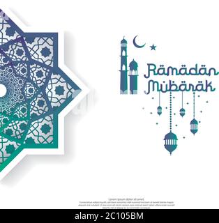 Ramadan Mubarak concept avec typographie vectorielle et abstrait islamique mandala pour invitation bannière, fliyer, carte fond ou couverture. Célébration Illustration de Vecteur