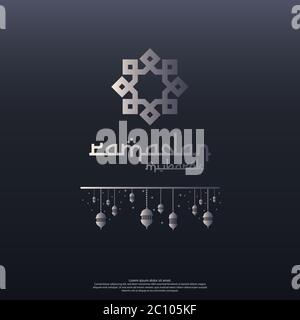 Ramadan Mubarak concept avec typographie vectorielle et abstrait islamique mandala pour invitation bannière, fliyer, carte fond ou couverture. Célébration Illustration de Vecteur