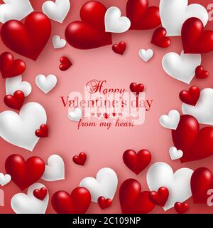 3D flottante réaliste coeur de Saint-Valentin rouge arrière-plan Illustration de Vecteur