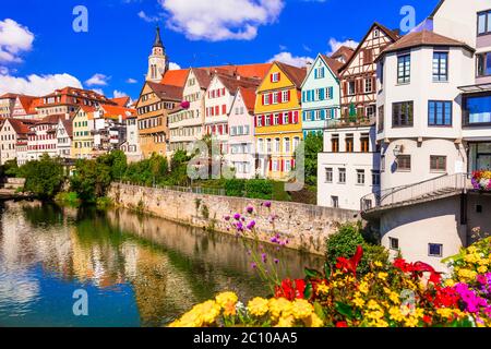 Voyage en Allemagne . Belle ville fleurie et colorée de Tubingen. Bade-wurtemberg Banque D'Images