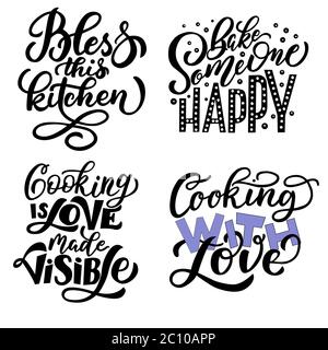 Un ensemble de phrases de motivation sur la cuisine. Graphiques vectoriels sur fond blanc, pour la conception de cartes postales, affiches, bannières, imprimés pour tee-shirts Illustration de Vecteur