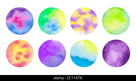 Cercles aquarelle peints à la main, isolés sur fond blanc Illustration de Vecteur