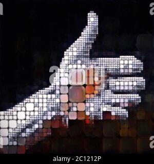 L'art abstrait square painted hand showing Thumbs up symbole sur fond sombre illustration Banque D'Images