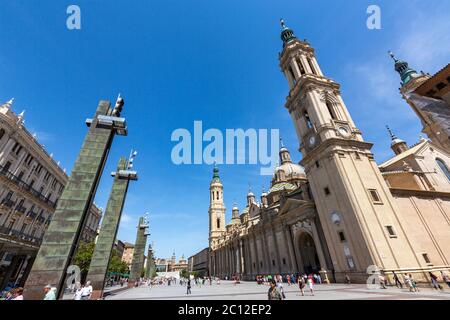 Plaza de notre Dame du pilier, Plaza del Pilar, Saragosse, Aragon, Espagne Banque D'Images