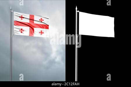 illustration 3d du drapeau d'état de la Géorgie se déplaçant dans le vent au niveau du mât devant un ciel nuageux avec son canal alpha Banque D'Images