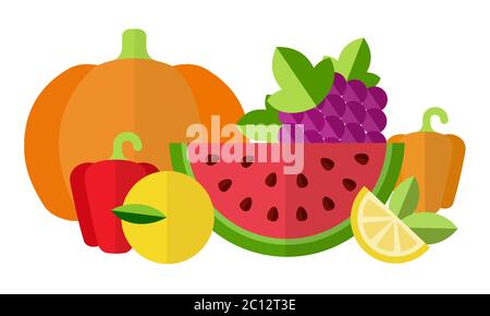 Composition de bio-aliments, festival de la récolte, illustration vectorielle des fruits et légumes Illustration de Vecteur