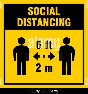 Distance de sécurité de 6 pieds ou 2 mètres icône carré. Image vectorielle. Illustration de Vecteur