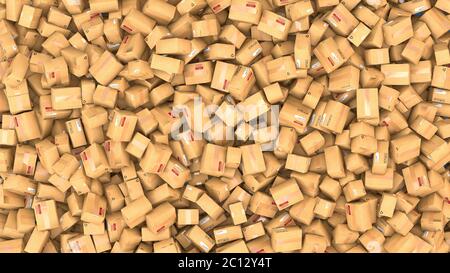 illustration 3d de centaines de colis de carton sur un tas Banque D'Images