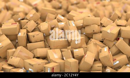 illustration 3d de centaines de colis de carton sur un tas Banque D'Images