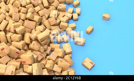 illustration 3d de centaines de colis de carton sur un tas Banque D'Images