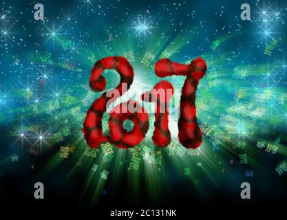 Bonne année 2017 numéros de fourrure isolés sur fond de bokeh lumineux plein de chiffres volants illustration 3d Banque D'Images