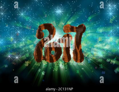 Bonne année 2017 numéros de fourrure isolés sur fond de bokeh lumineux plein de chiffres volants illustration 3d Banque D'Images