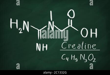 Formule chimique de la créatine sur un tableau noir Banque D'Images