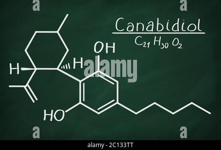 Formule chimique du cannabidiol sur un tableau noir Banque D'Images