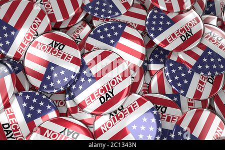 Dans l'élection présidentielle américaine USA concept avec inscription sur la campagne de badges. Le rendu 3D Banque D'Images