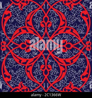 Iznik tile seamless pattern design, style turc ottoman classique décoration florale, répétant fond avec fleurs stylisées et enrouler les lignes de rumi Illustration de Vecteur