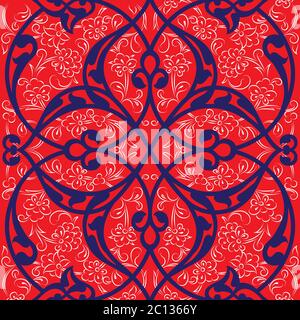 Iznik tile seamless pattern design, style turc ottoman classique décoration florale, répétant fond avec fleurs stylisées et enrouler les lignes de rumi Illustration de Vecteur