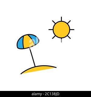 parasol de plage dessiné à la main dans le style des caniche. été, protection solaire Illustration de Vecteur