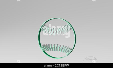 ballon de tennis d'un point de vue sur le mur. Une sculpture épaisse faite de matériaux métalliques de rendu 3D. noël et décoration Banque D'Images