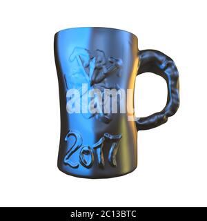 Bonne année 2017 numéros isolés écrits sur une grande tasse avec flocon de neige en métal isolé sur fond blanc. illustration 3d Banque D'Images