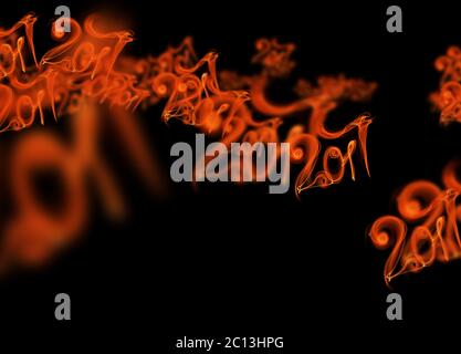 Bonne année 2017 flying chiffres écrit avec feu flamme de lumière sur fond noir Banque D'Images