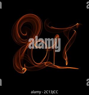 Bonne année 2017 flying chiffres écrit avec feu flamme de lumière sur fond noir Banque D'Images