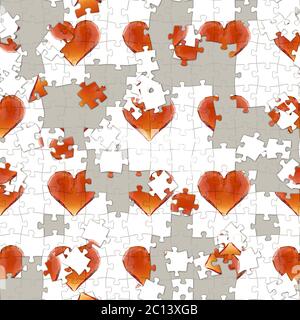 Illustration 3d coeurs dans gem pour jeu de puzzle de modèle uniforme. Valentine's day background Banque D'Images