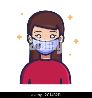 Femme portant un masque N95 illustration vectorielle. Concept d'icône de personne blanc isolé. Style dessin animé plat Illustration de Vecteur