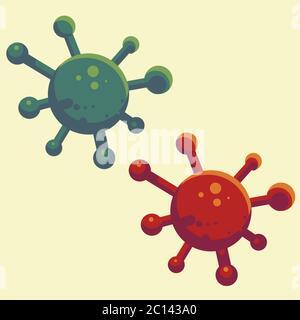 Illustration du vecteur du virus Corona. Virus vert et virus rouge. Conception plate Illustration de Vecteur