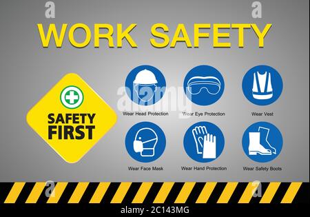 sécurité au travail, équipement de sécurité, concept de construction, conception de vecteur d'applications industrielles. Illustration de Vecteur