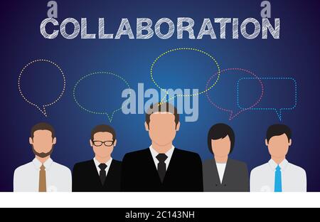 Travail d'équipe People and Business concept , texte de collaboration, icône de bulle de discours, conception de vecteur. Illustration de Vecteur