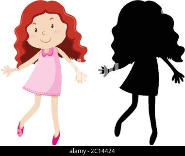 Jolie fille de cheveux curl en couleur et illustration de silhouette Illustration de Vecteur