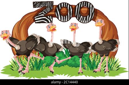 Autruche devant l'illustration de la bannière du zoo Illustration de Vecteur