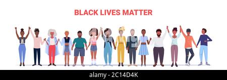 les manifestants afro-américains qui tiennent les mains des noirs ont une importance dans la campagne de sensibilisation contre la discrimination raciale soutiennent l'égalité des droits des noirs illustration vectorielle horizontale Illustration de Vecteur