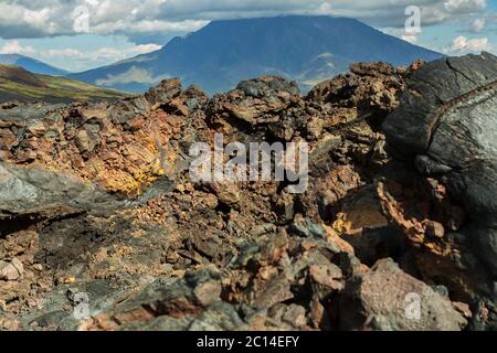 Au champ de lave du volcan Tolbachik, après l'éruption en 2012 le grand fond, le Kamchatka volcan Udina Banque D'Images