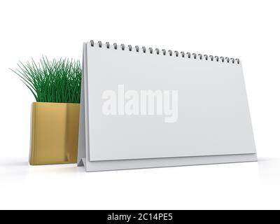 Maquette de calendrier vierge sur fond blanc. Rendu 3D Banque D'Images