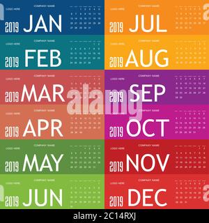 calendrier de l'année 2019 en illustration colorée Illustration de Vecteur