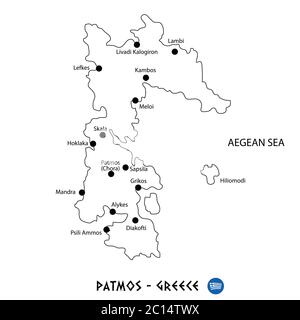 Île de Patmos en Grèce carte art sur fond blanc Illustration de Vecteur