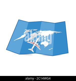 carte du monde avec jeu d'illustrations d'avion trois Illustration de Vecteur