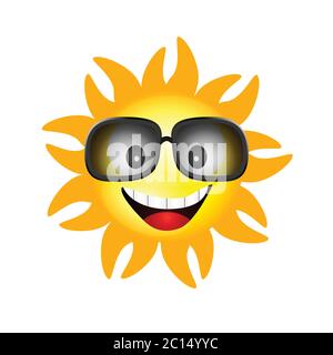 visage solaire avec lunettes de soleil, illustration vectorielle sur blanc Illustration de Vecteur