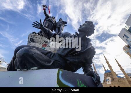 Monument sur la place des Martyrs conçu par le sculpteur italien Marino Mazzacurati dans le centre-ville de Beyrouth, Liban Banque D'Images