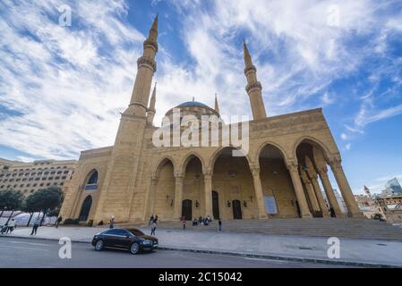 Mosquée musulmane sunnite Mohammad Al-Amin appelée aussi Mosquée bleue, située à côté de la place des martyrs dans le centre-ville de Beyrouth, Liban Banque D'Images