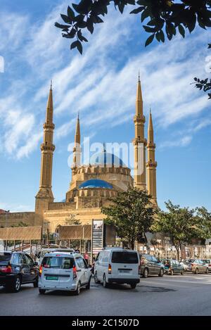 Mosquée musulmane sunnite Mohammad Al-Amin appelée aussi Mosquée bleue, située à côté de la place des martyrs dans le centre-ville de Beyrouth, Liban Banque D'Images